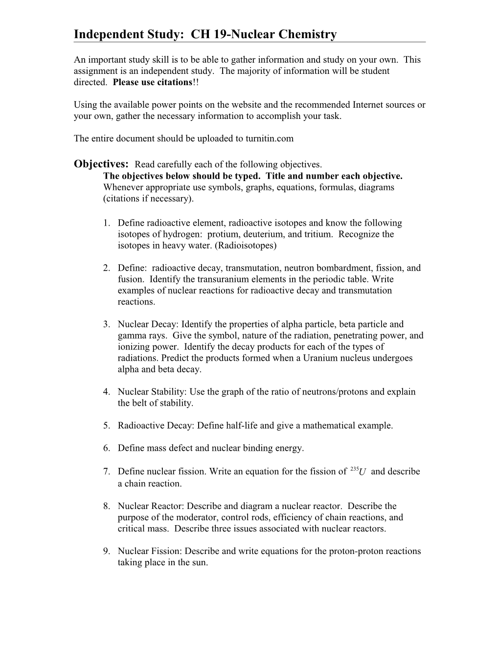 Independent Study: Nuclear Chemistry