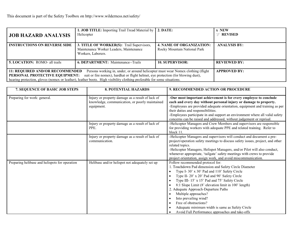 Job Hazard Analysis - Helicopter Operations