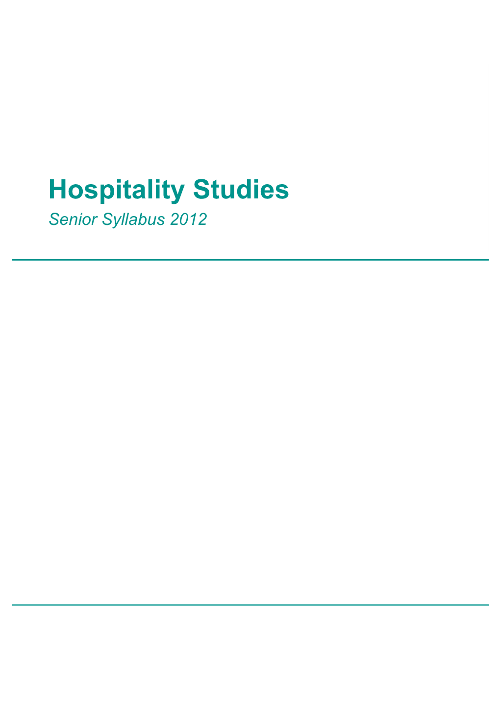 Hospitality Studies Senior Syllabus 2012