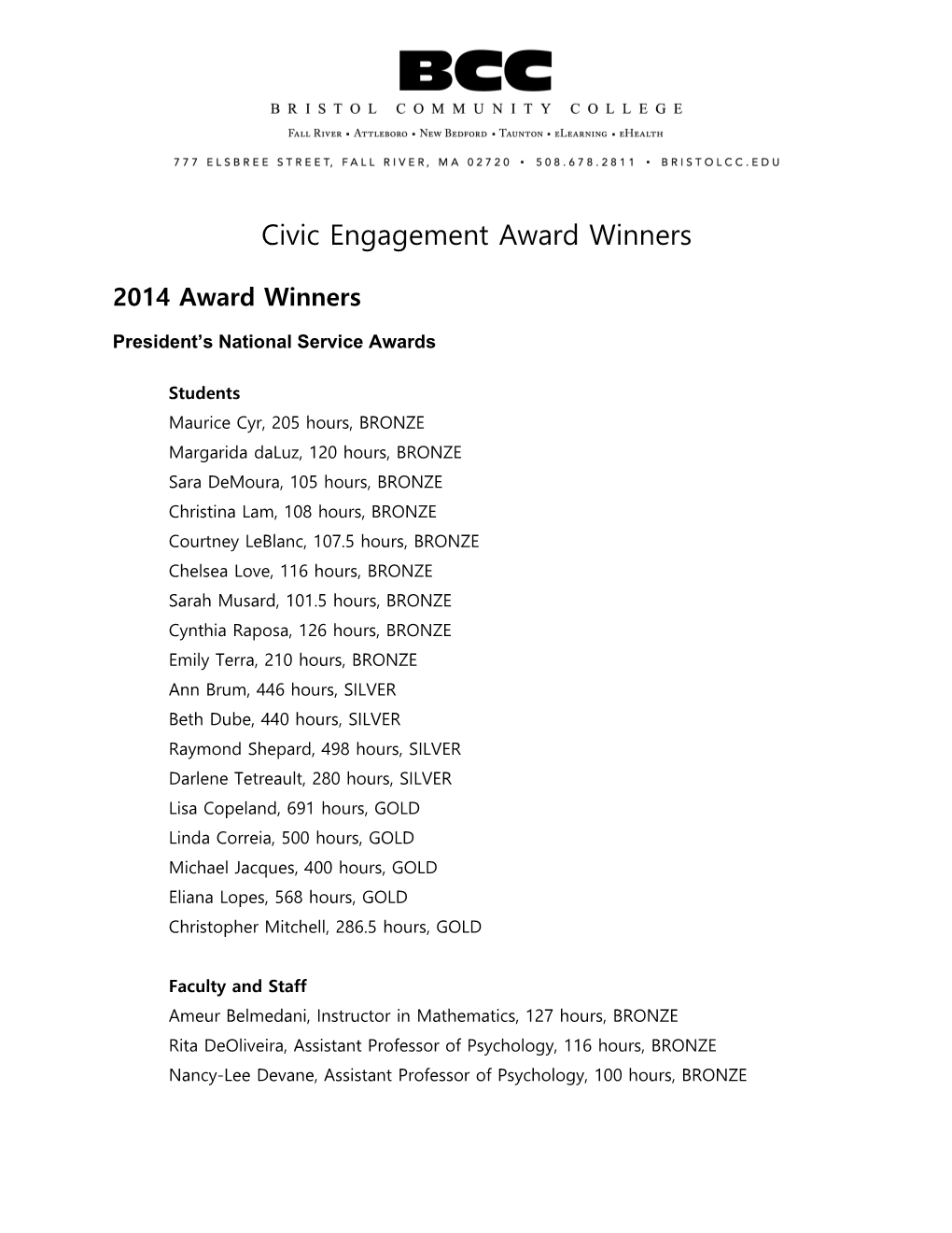 Civic Engagement Award Winners
