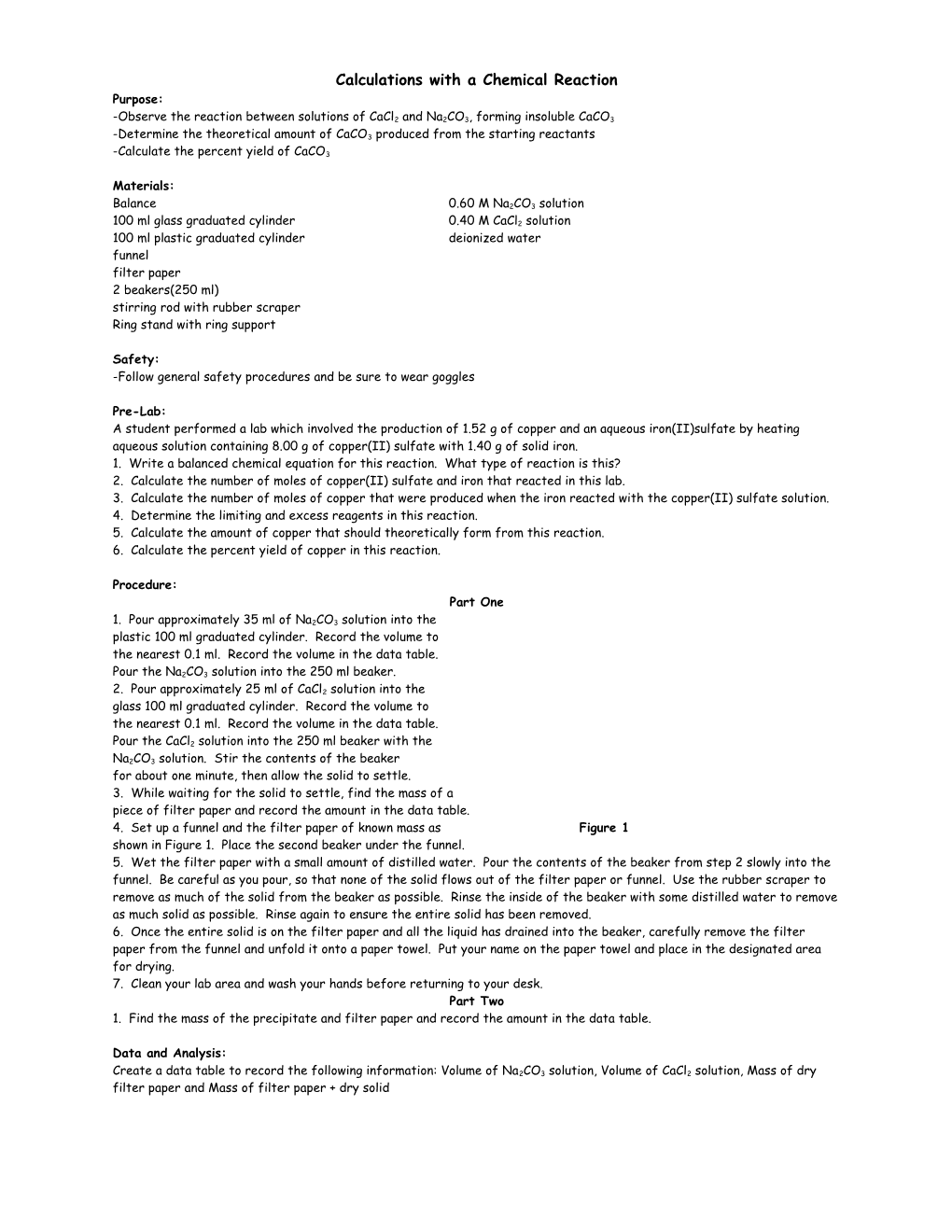 Calculations with a Chemical Reaction