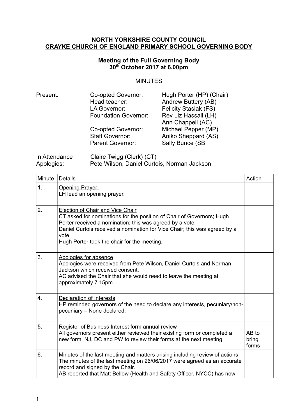 Crayke Church of England Primary School Governing Body