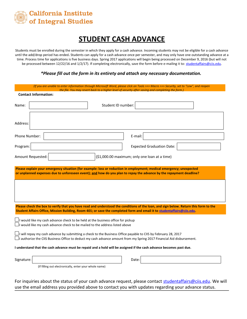 Student Cash Advance