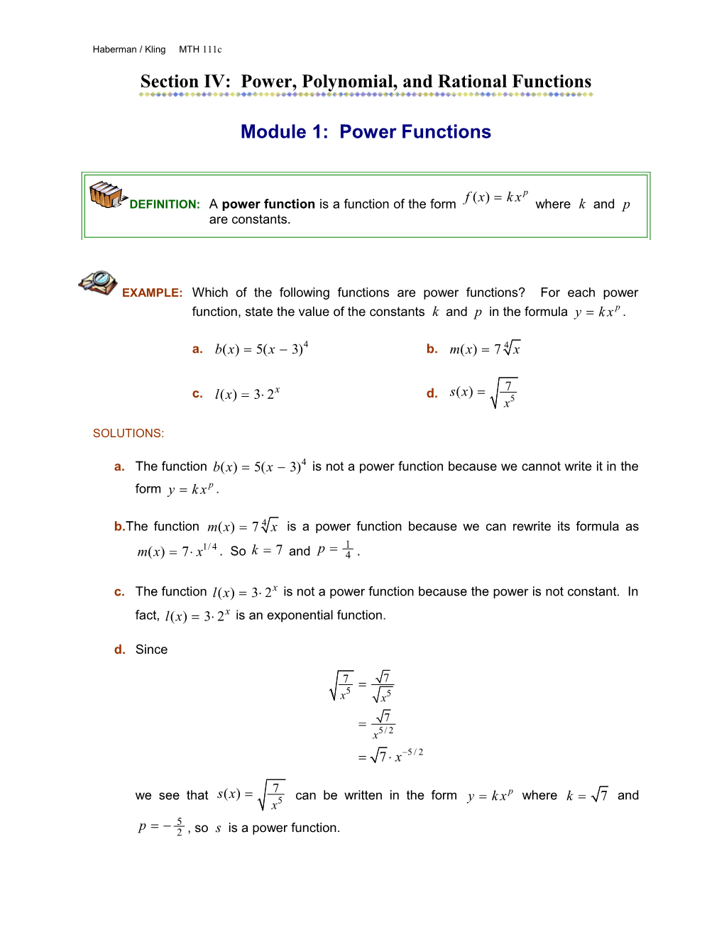 Module 1: Power Functions