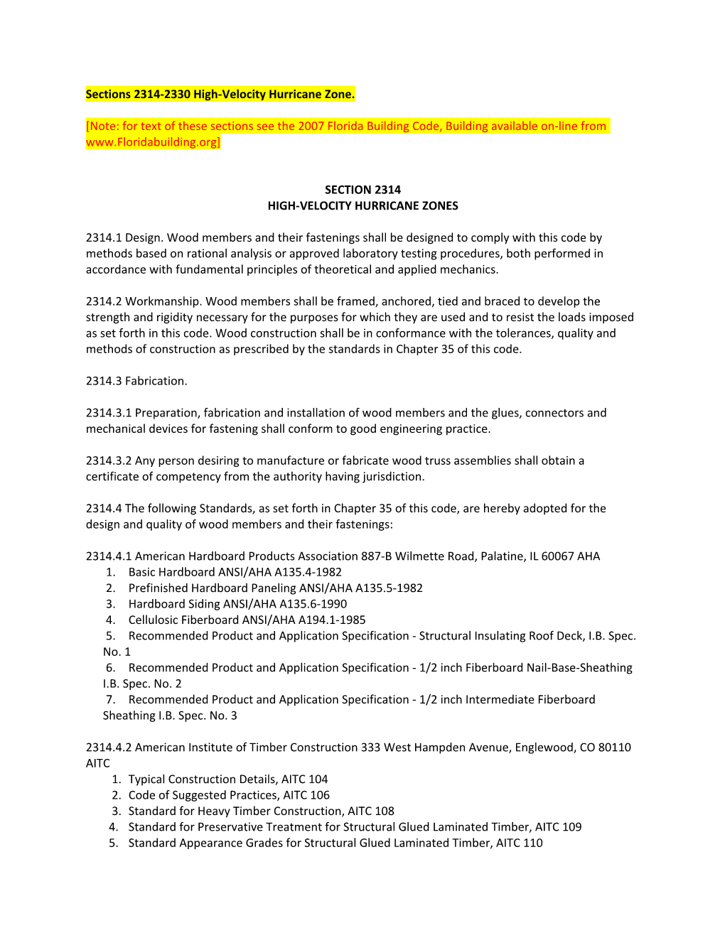 Sections 2314-2330 High-Velocity Hurricane Zone