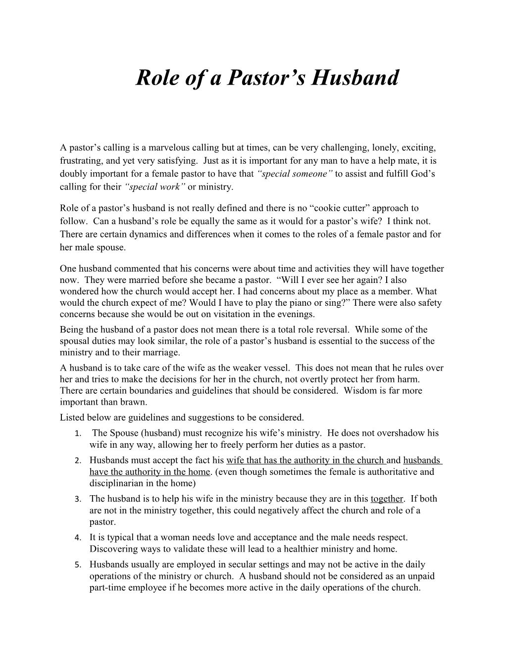 Role of a Pastor S Husband