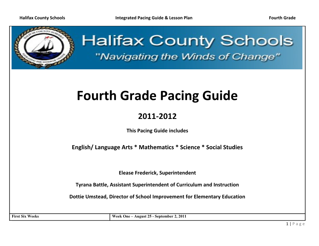 Halifax County Schools Integrated Pacing Guide & Lesson Plan Fourth Grade