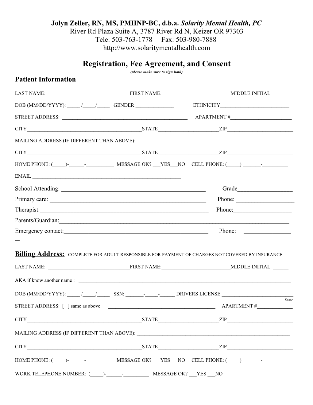 Intake and Consent Form