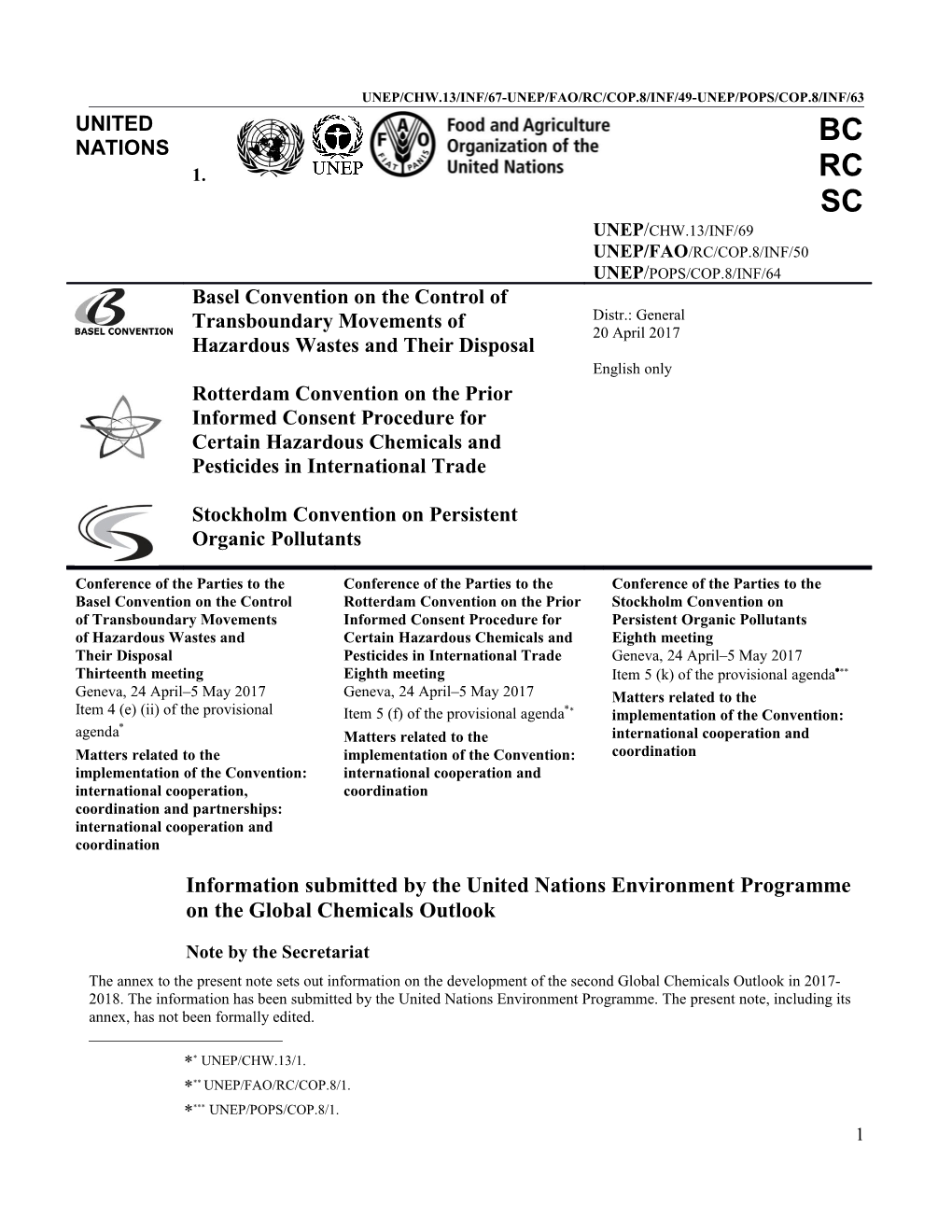 Unep/Chw.13/Inf/67-Unep/Fao/Rc/Cop.8/Inf/49-Unep/Pops/Cop.8/Inf/63