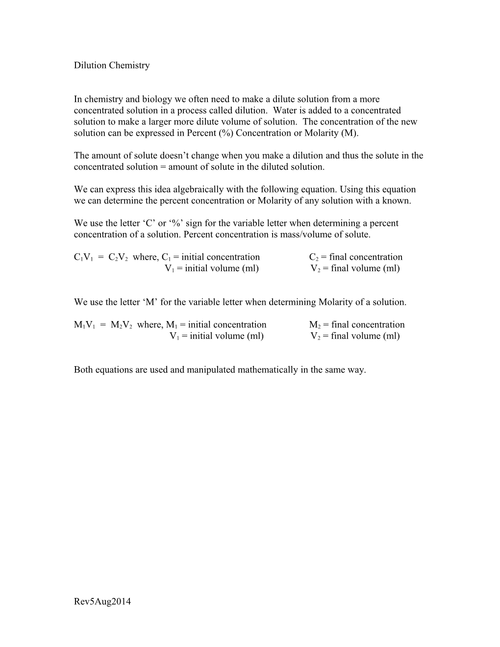 Calculations for Percent Enzyme Concentration