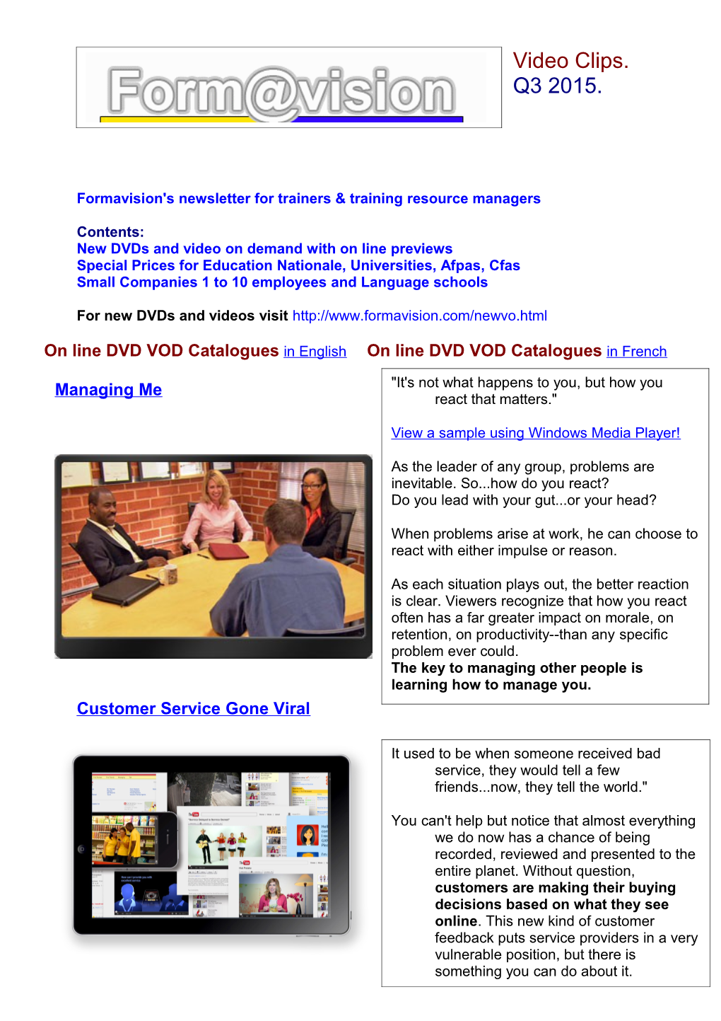 Formavision's Newsletter for Trainers & Training Resource Managers