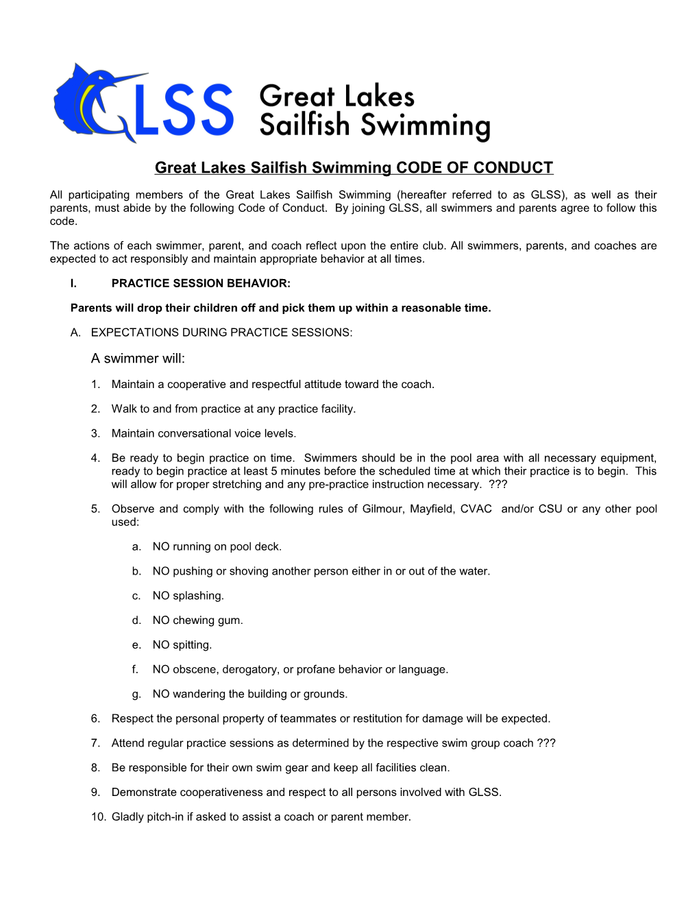 Solon Stars Swim Club Code of Conduct