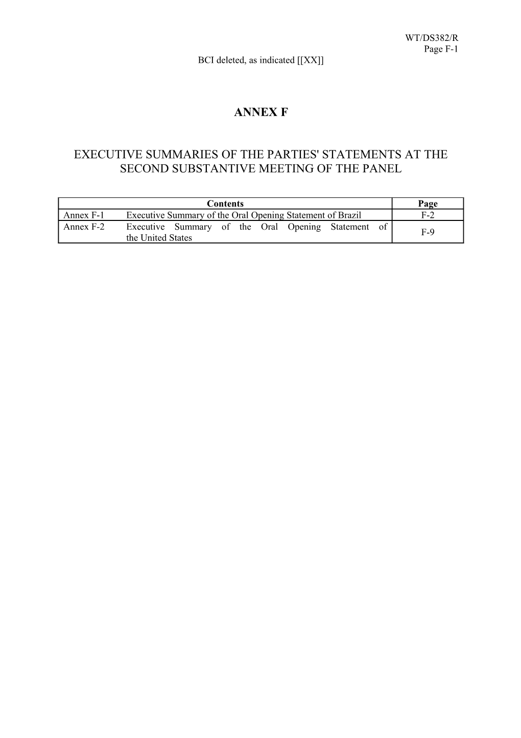 Executive Summaries of the Parties' Statements at the Second Substantive Meeting of the Panel