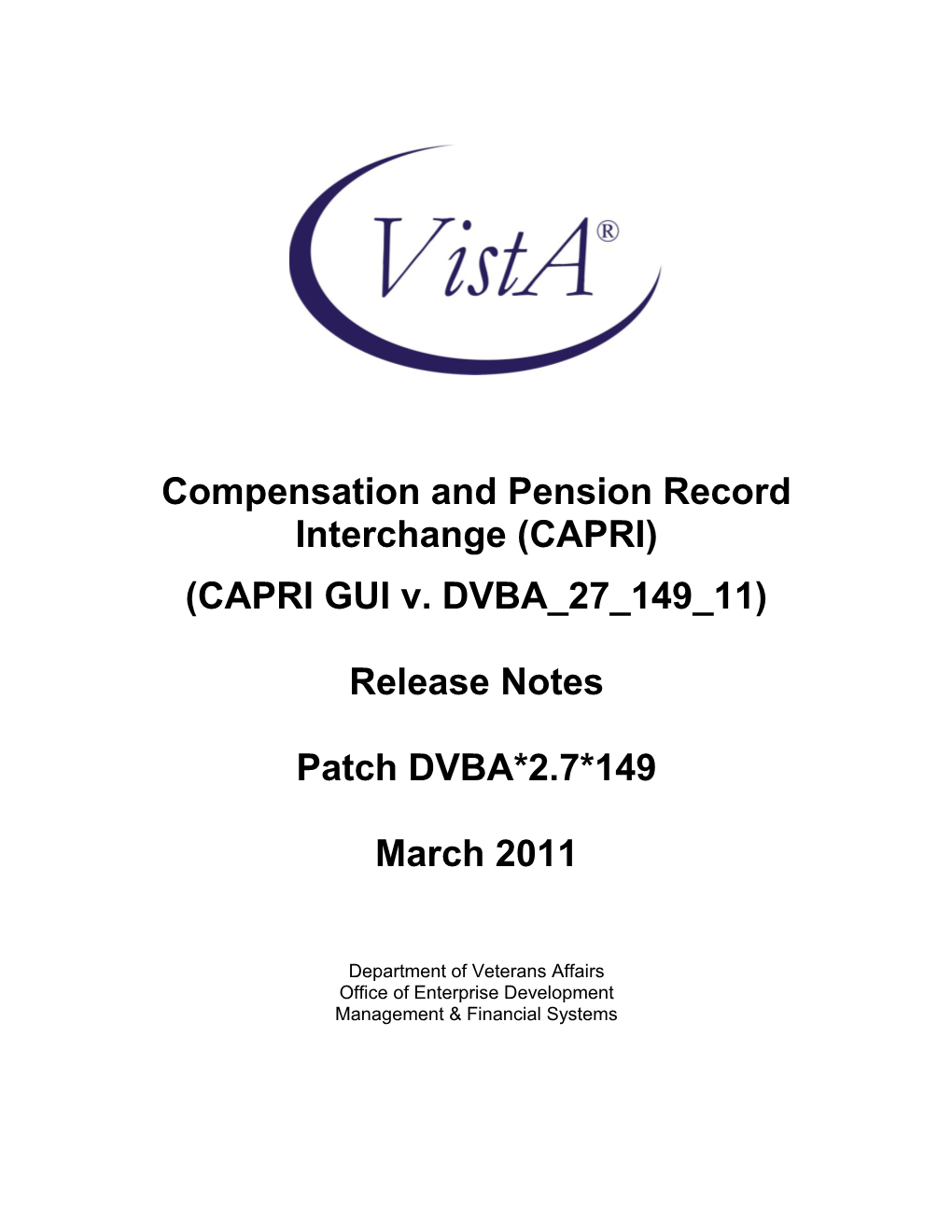 Compensation and Pension Record Interchange (CAPRI) GUI Release Notes