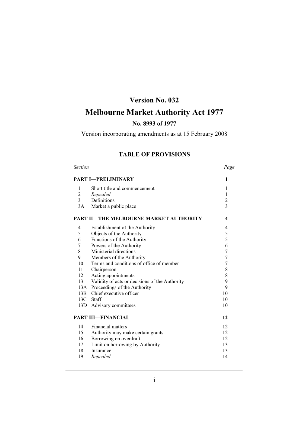 Melbourne Market Authority Act 1977