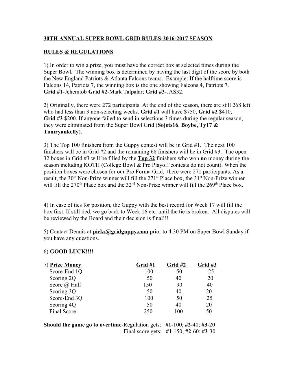 Eighteenth Annual Super Bowl Grid Rules-2004-05 Season