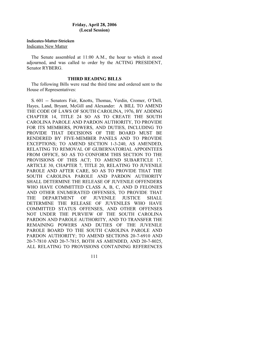 Senate Journal for Apr. 28, 2006 - South Carolina Legislature Online