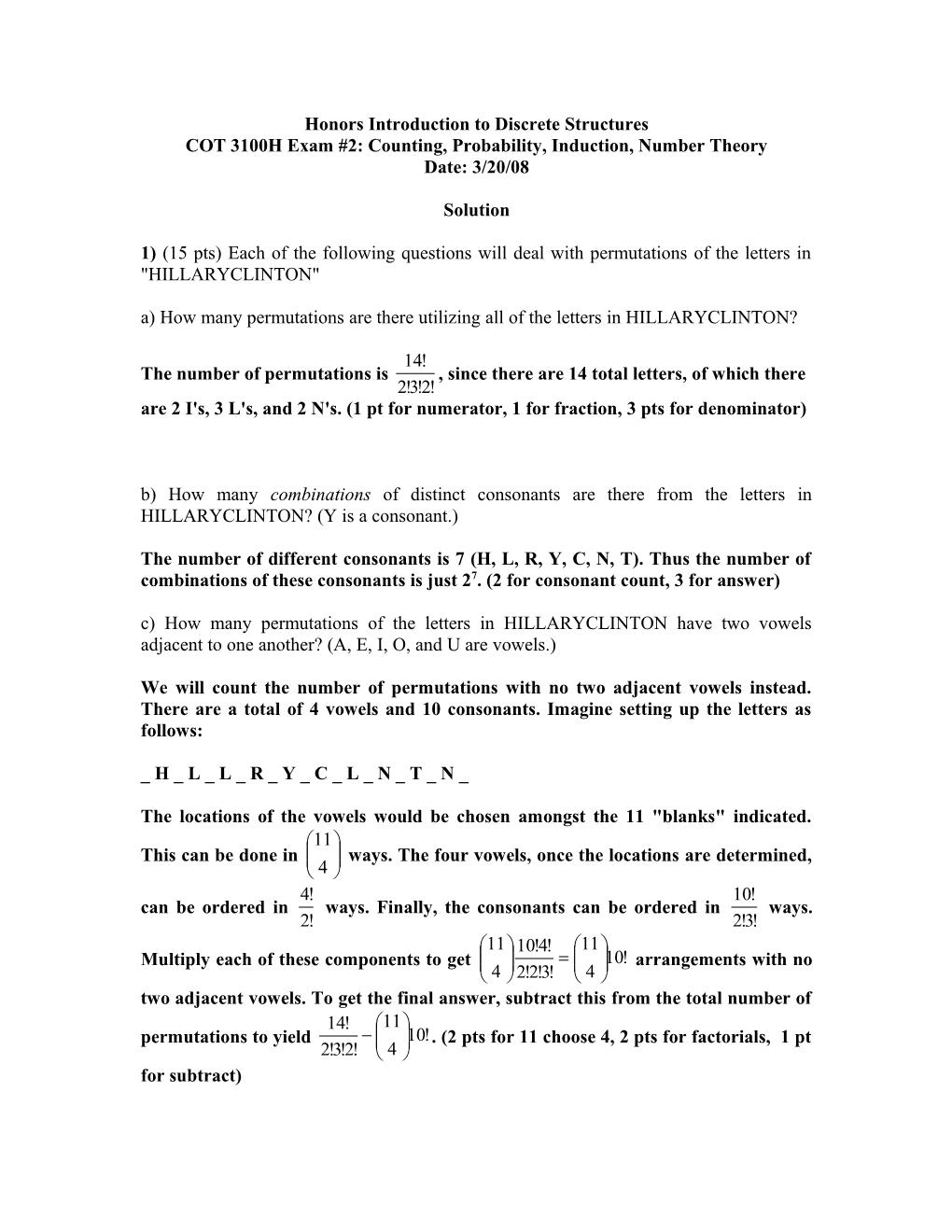 Honors Introduction to Discrete Structures