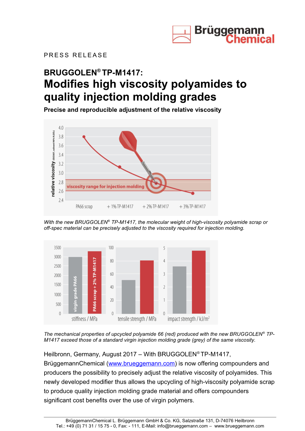 BRUGGOLEN TP-M1417: Modifies High Viscosity Polyamides to Quality Injection Molding Grades