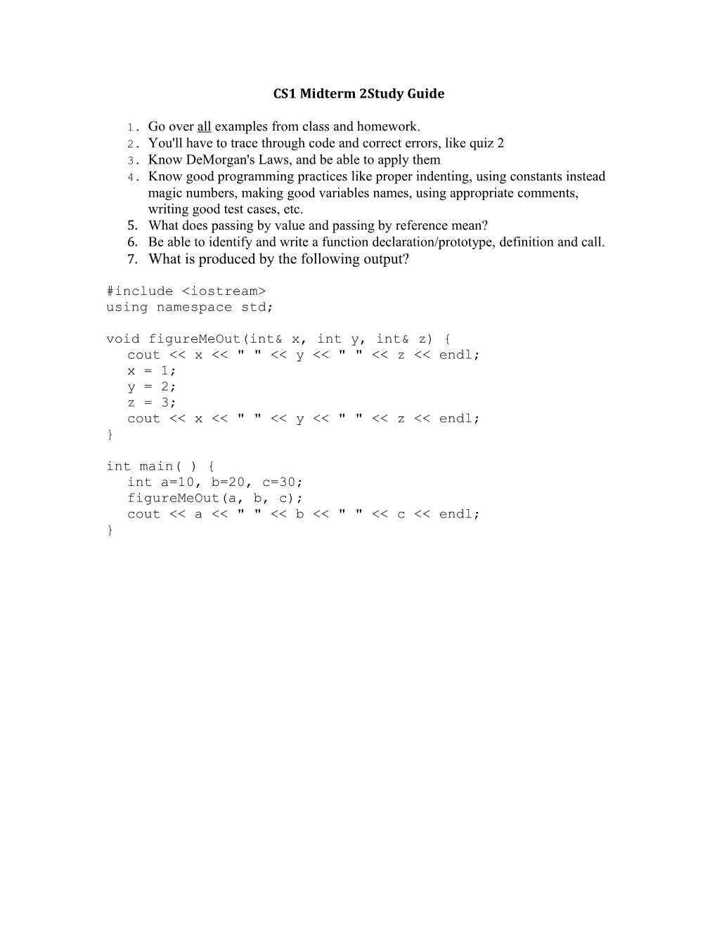 CS1 Midterm 2Study Guide