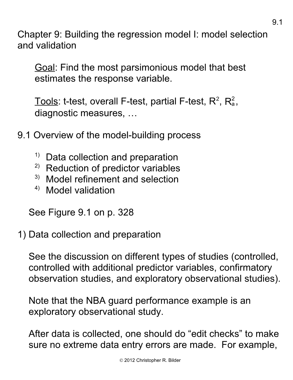 Chapter 6: Multiple Regression I