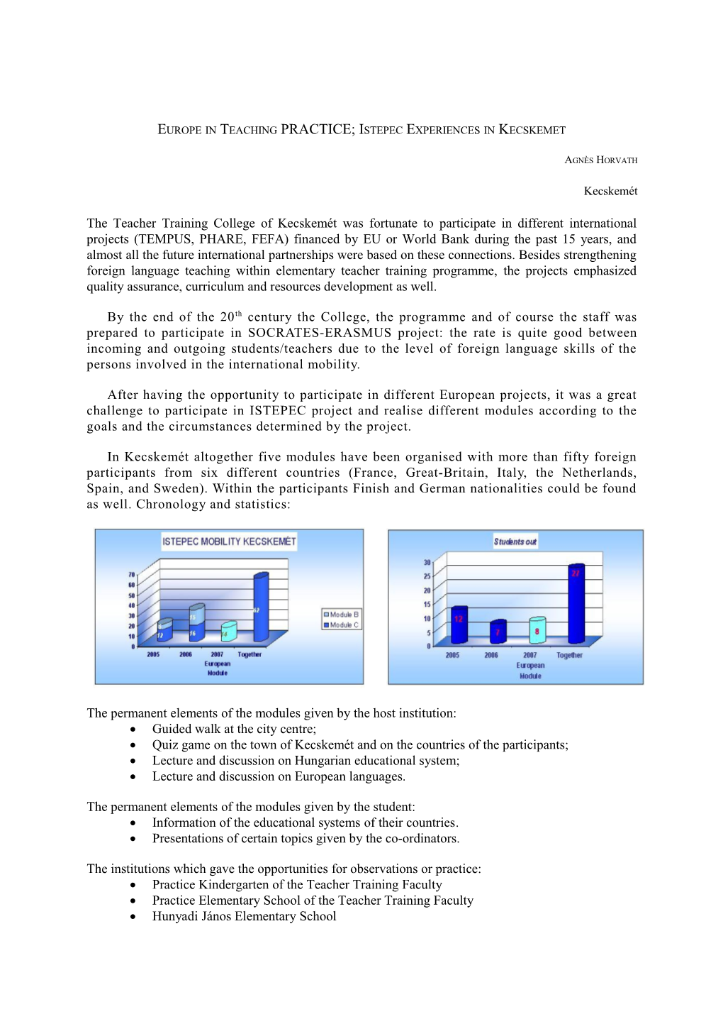 Europe in Teaching Practice; Istepec Experiences in Kecskemet