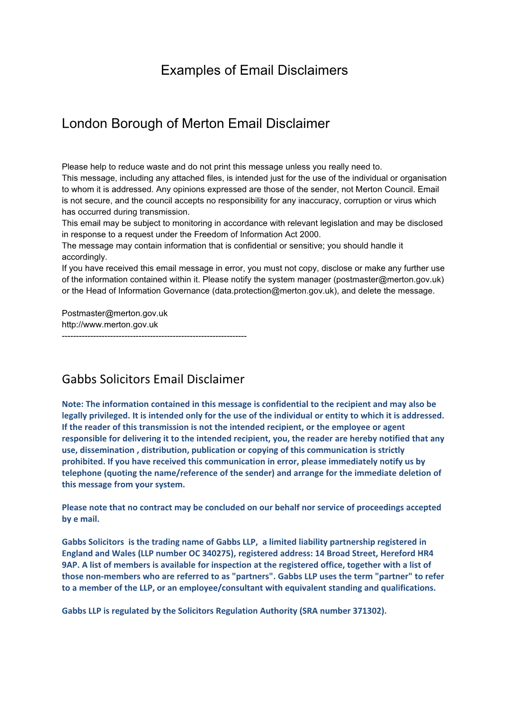 London Borough of Merton Email Disclaimer
