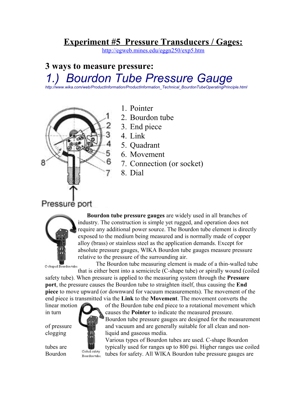 Experiment #5 Pressure Transducer