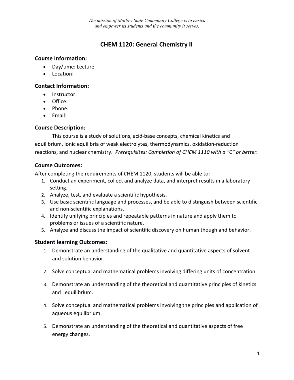 General Chemistry I Outline