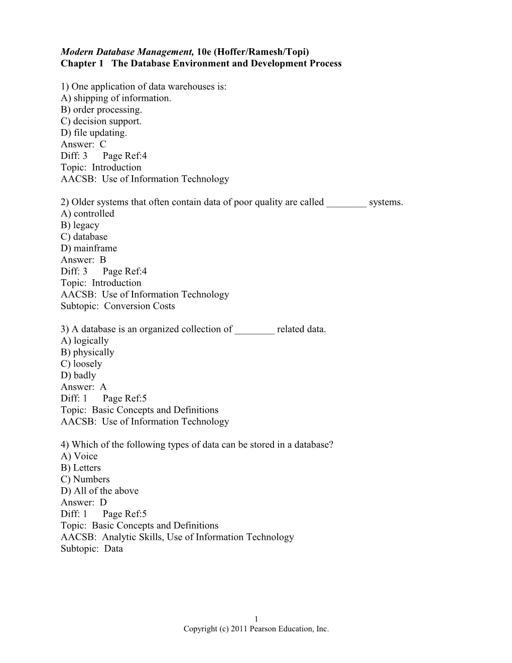 Modern Database Management, 10E (Hoffer/Ramesh/Topi)