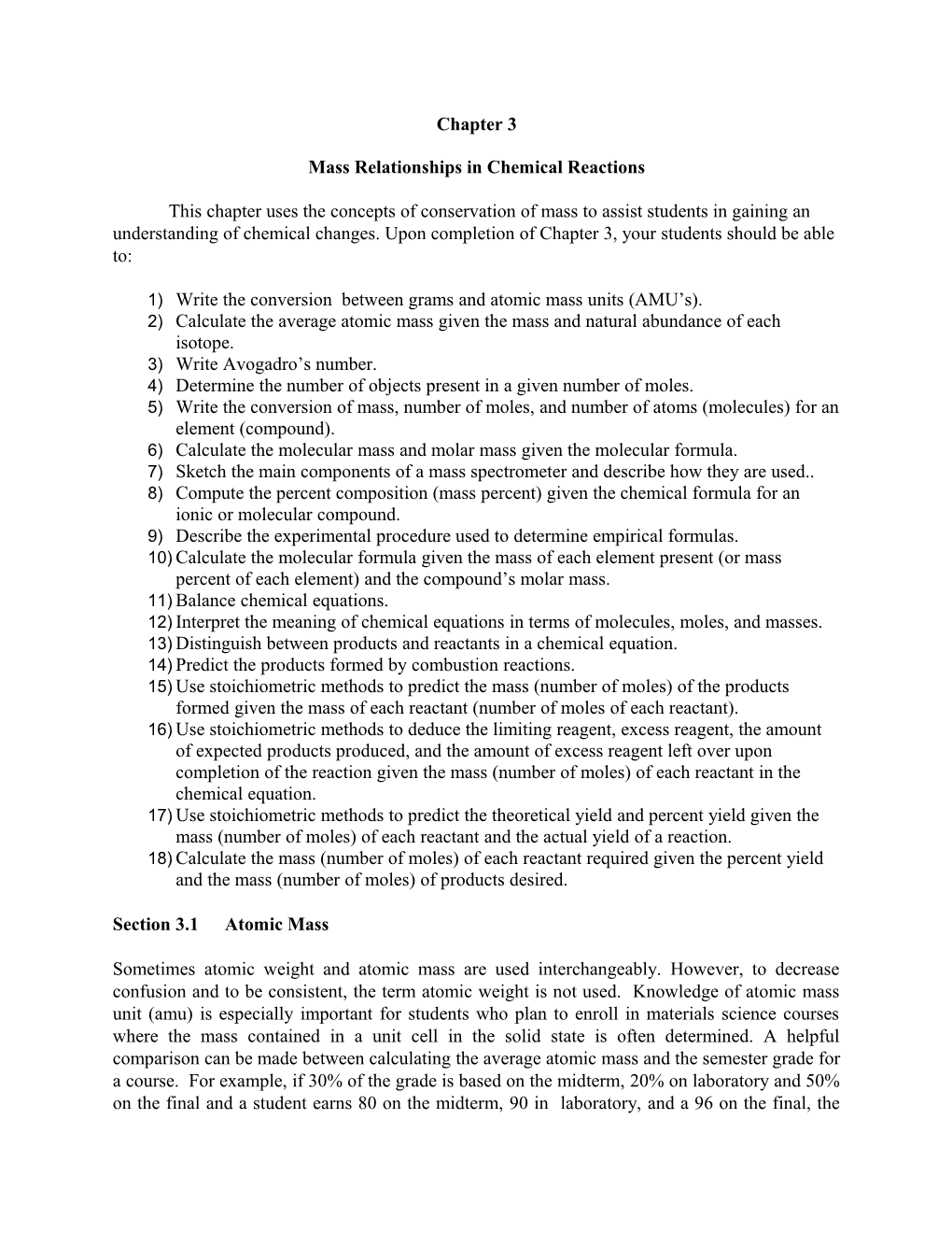 Mass Relationships in Chemical Reactions