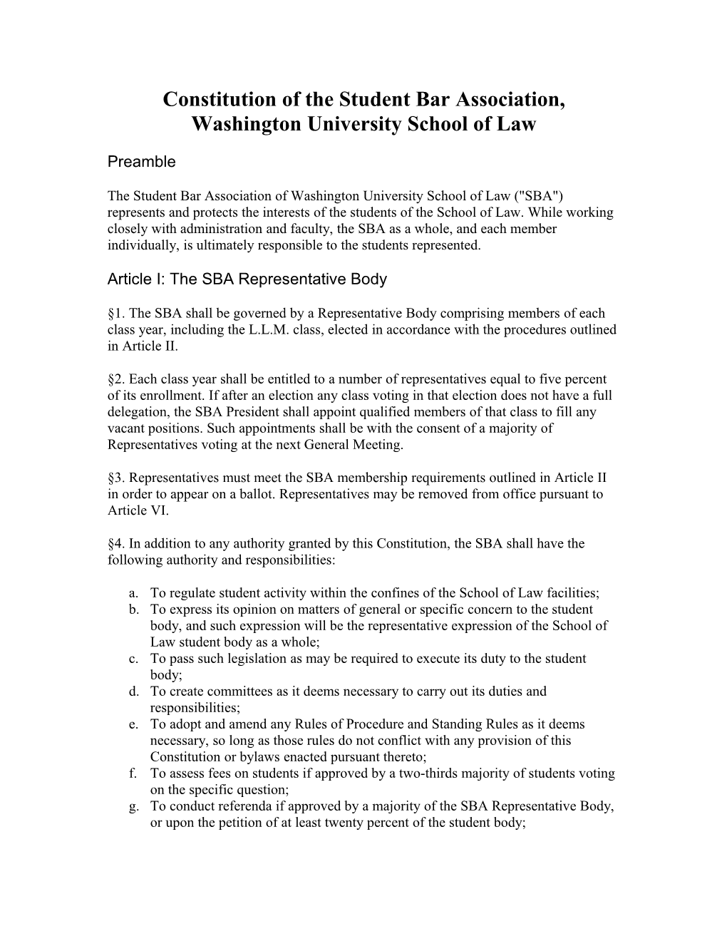 Constitution of the Student Bar Association