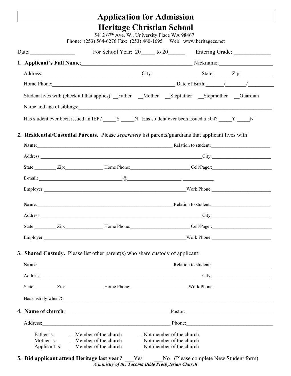 Application for Admissions