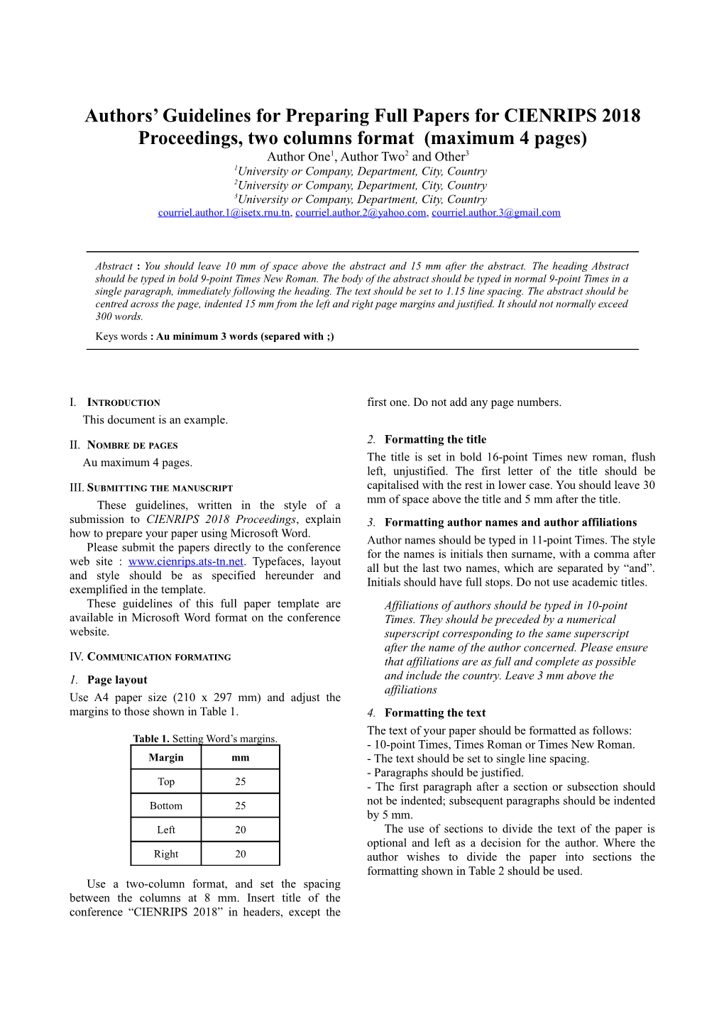 Authors Guidelines for Preparing Full Papers for CIENRIPS 2018 Proceedings, Two Columns