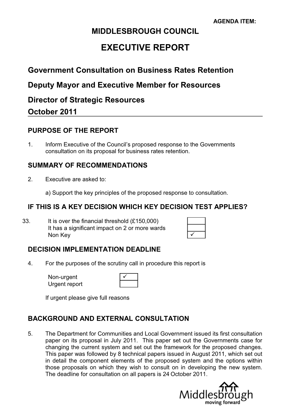 Government Consultation on Business Rates Retention