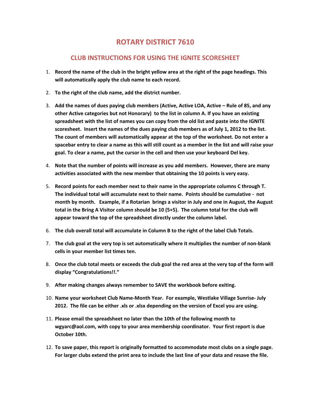 Club Instructions for Using the Ignite Scoresheet