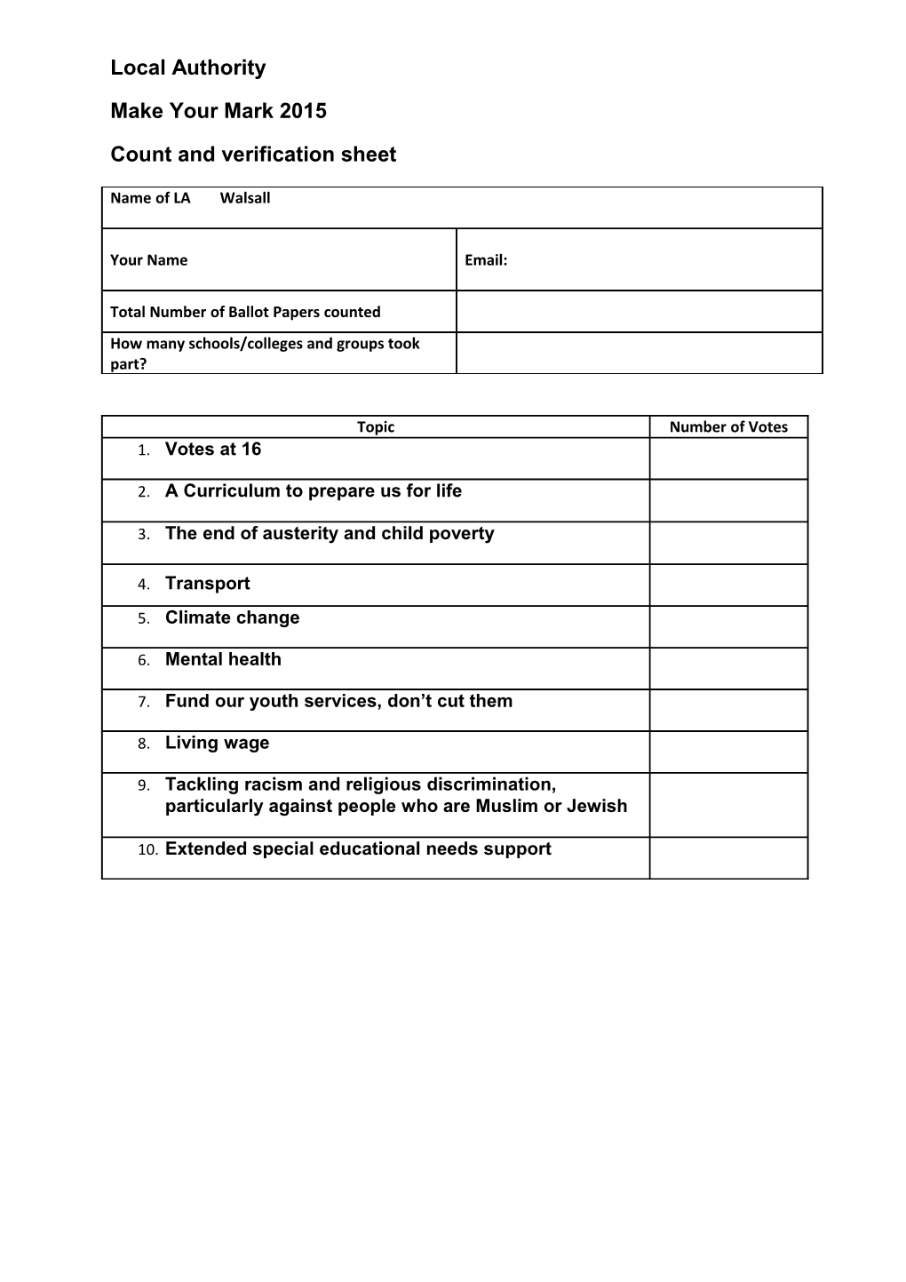 Count and Verification Sheet s2