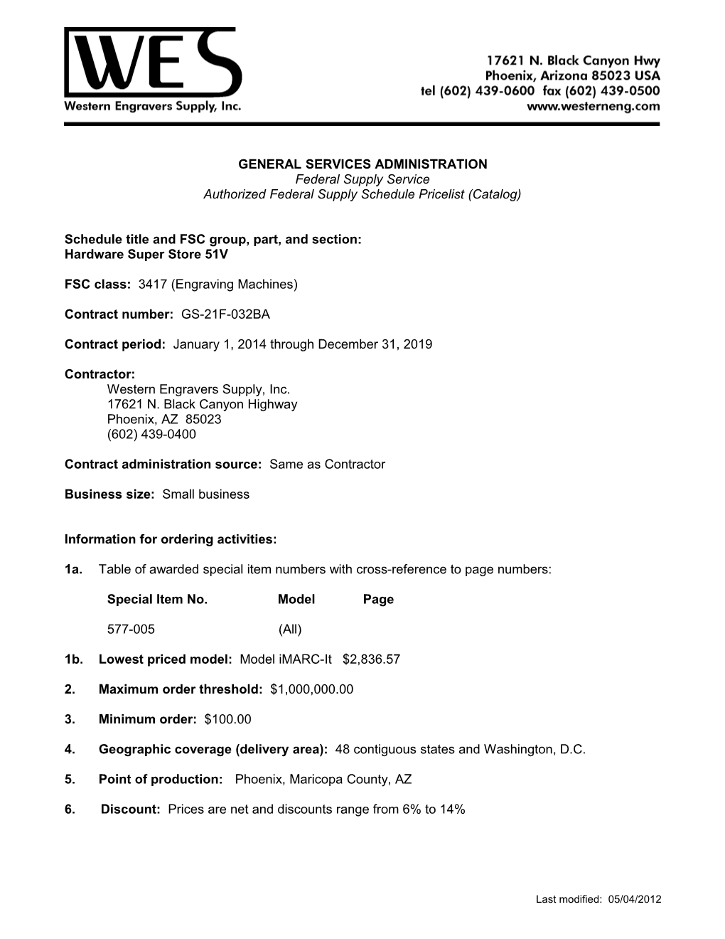 Schedule Title and FSC Group, Part, and Section