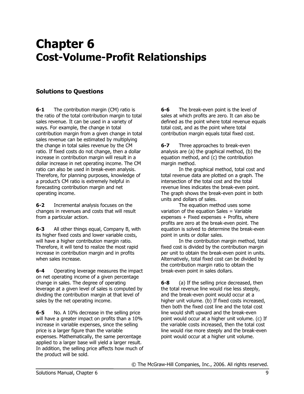 Cost-Volume-Profit Relationships