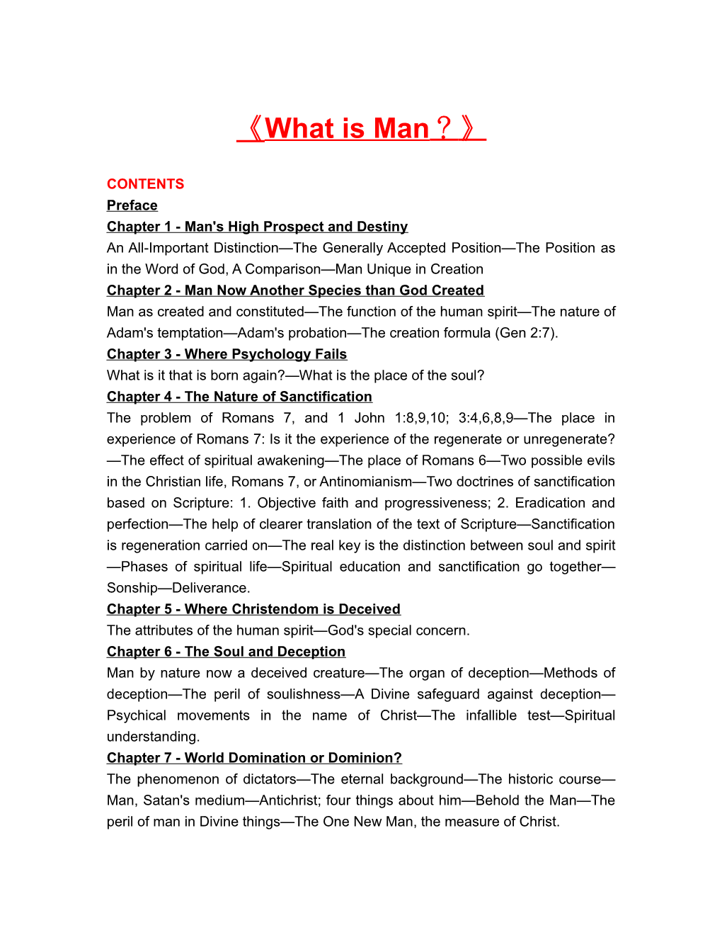 Chapter 1 - Man's High Prospect and Destiny an All-Important Distinction the Generally