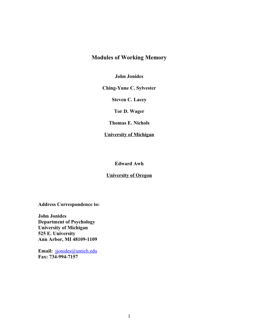 Modules of Working Memory