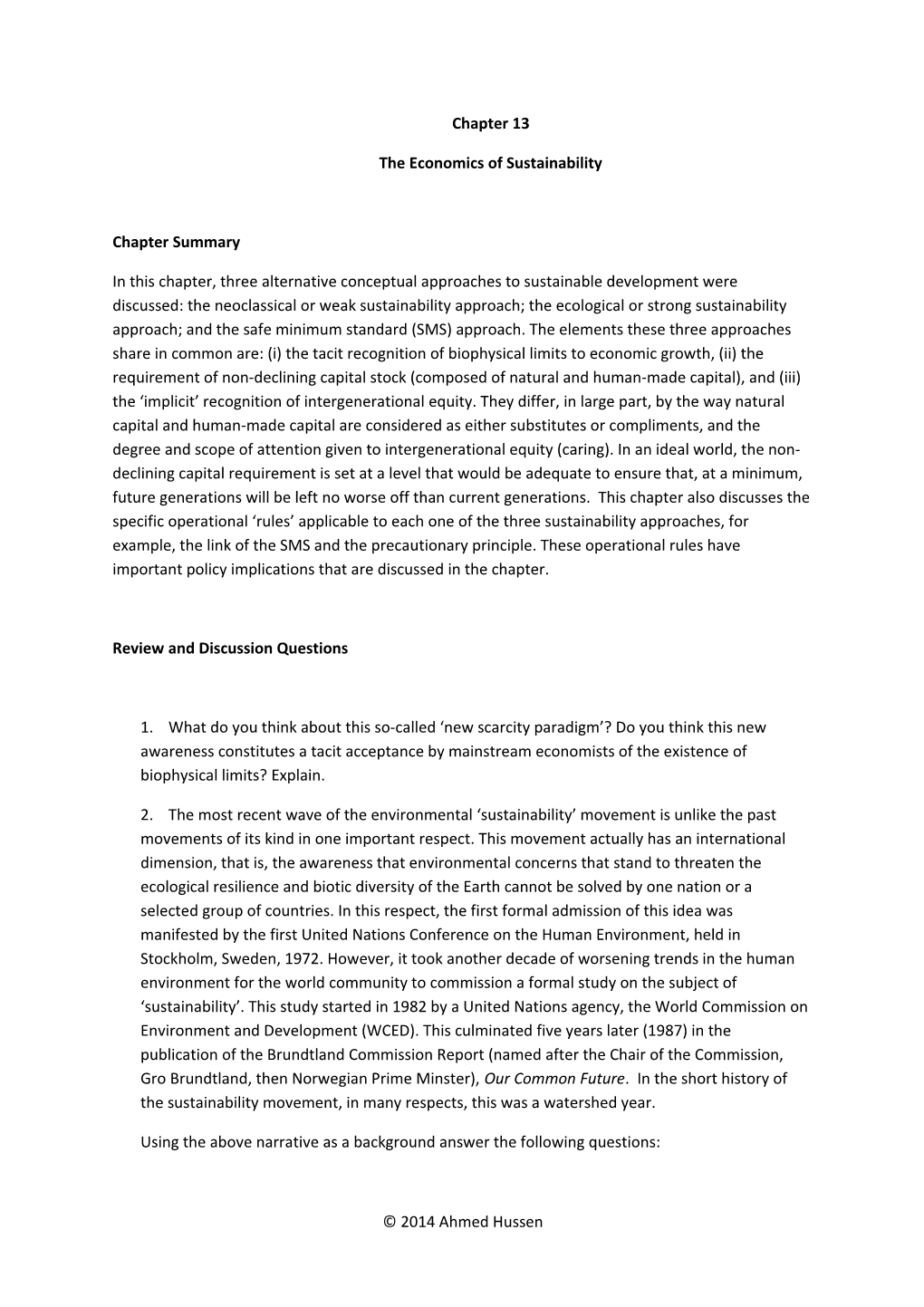 The Economics of Sustainability