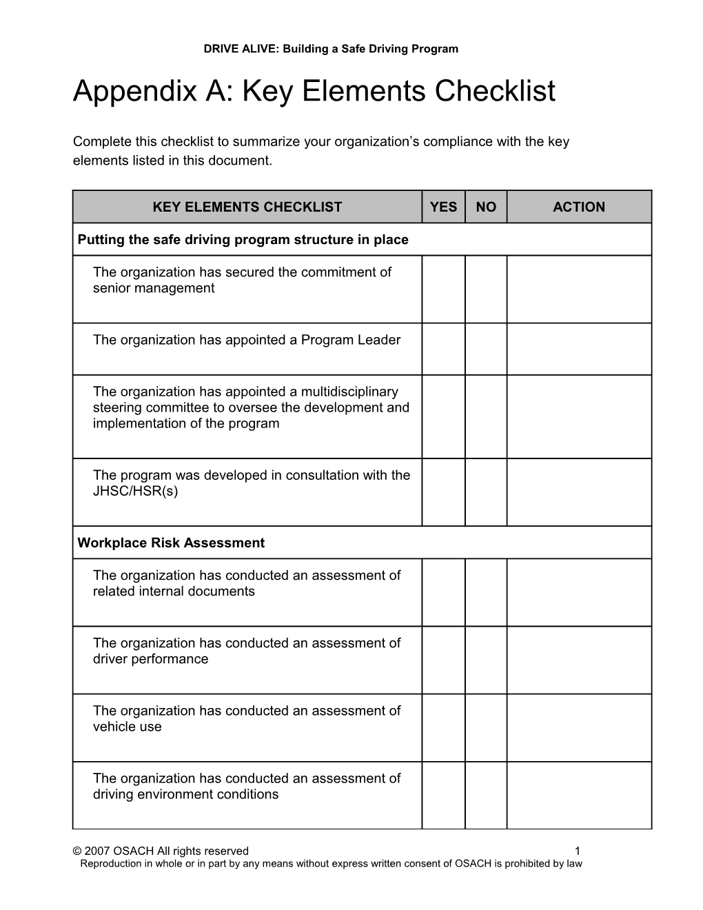 Appendix A: Key Elements Checklist