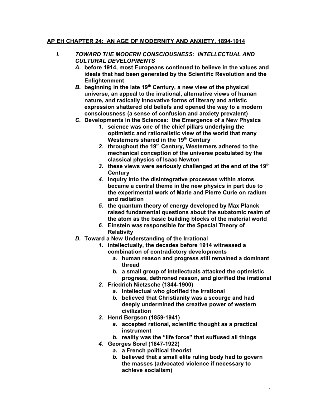 Ap Eh Chapter 24: an Age of Modernity and Anxiety, 1894-1914