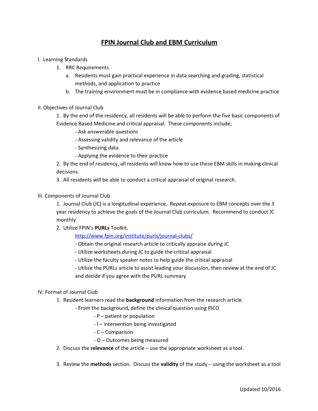 FPIN Journal Club and EBM Curriculum