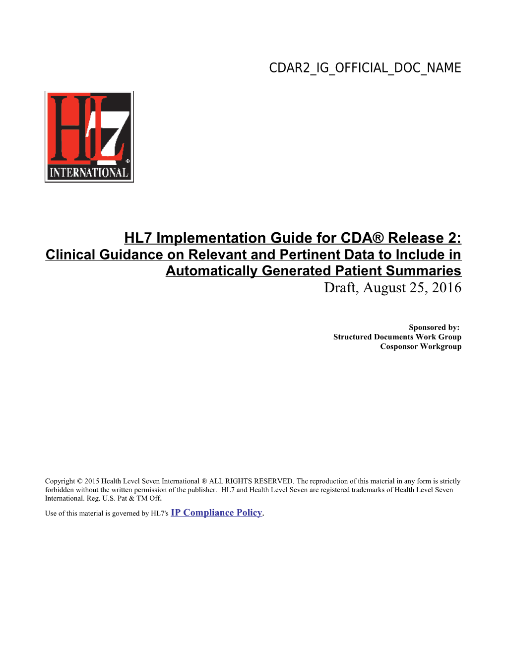 CDAR2 IG CCDA CLINNOTES R2 D1 2014NOV V1 Introductory Material