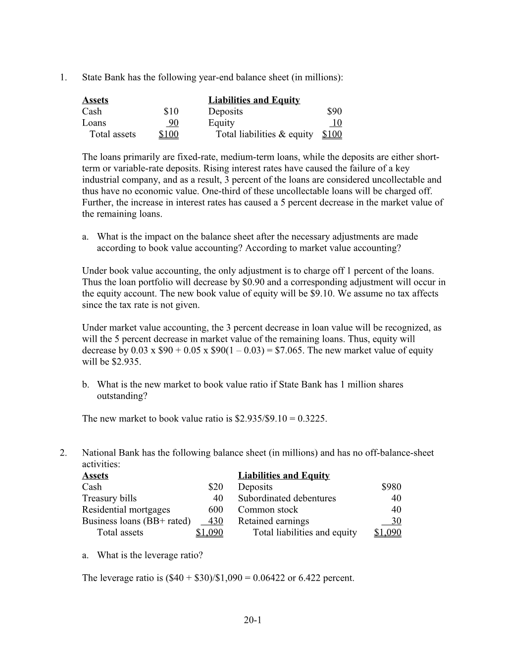 Solutions for End-Of-Chapter Questions and Problems: Chapter Twenty