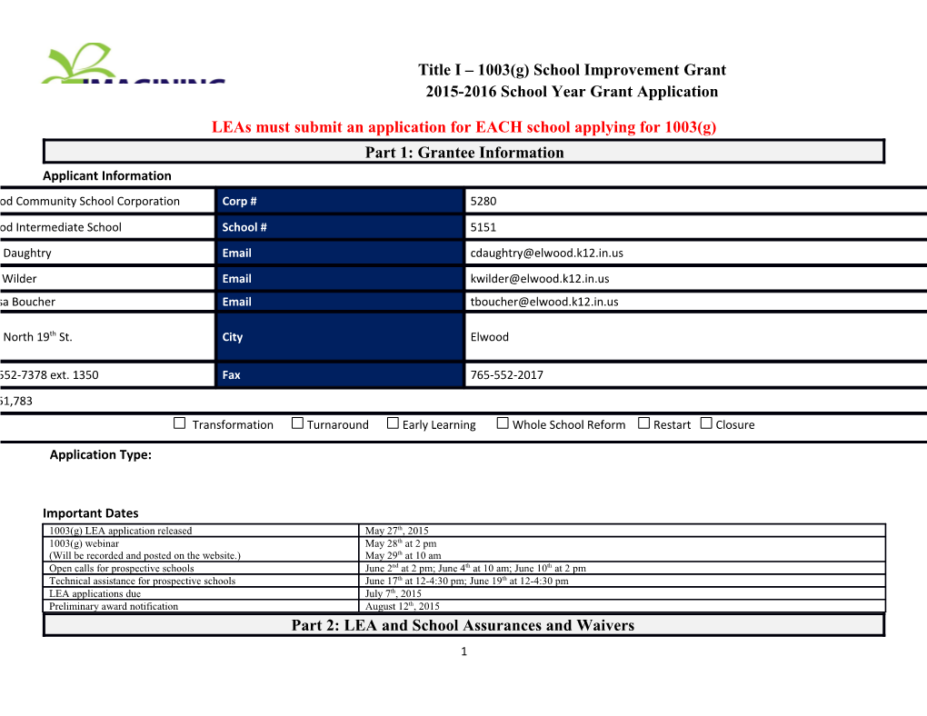 Title I 1003(G) School Improvement Grant