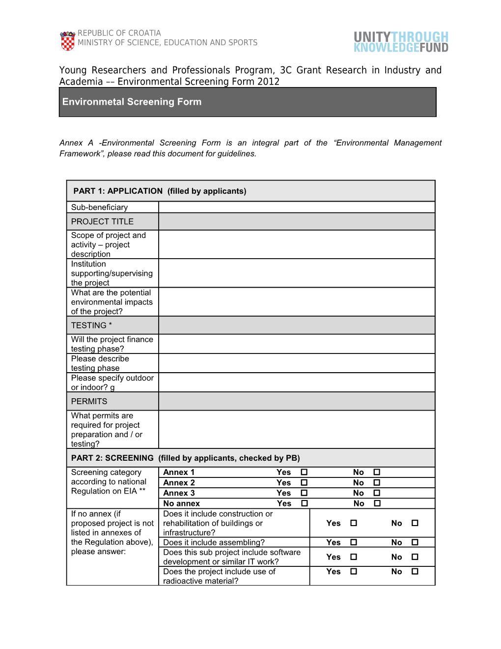 Environmetal Screening Form