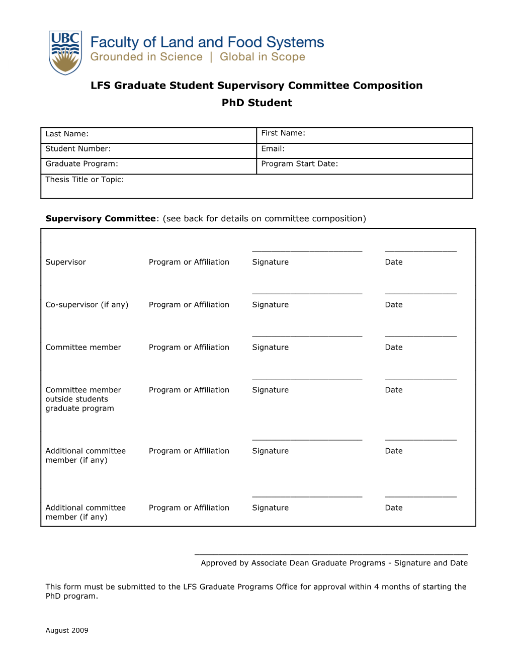 LFS Graduate Student Supervisory Committee Composition